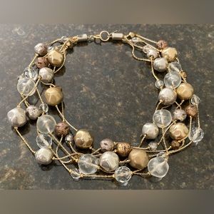 DABBY REID Chunky, Layered, Silver & Gold Tone Beaded Collar Necklace